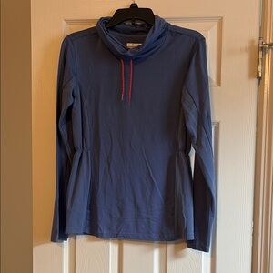 Colombia Blue Long Sleeve pullover with Red Accents, cinches at waist